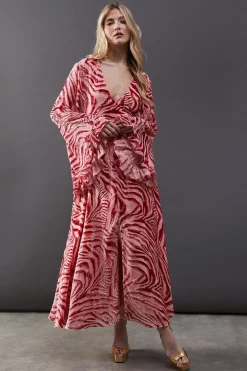 Dresses^Nasty Gal Burnout Velvet Plunge Neck Flared Sleeve Belted Maxi Dress |