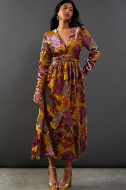 Dresses^Nasty Gal Burnout Velvet Plunge Neck Waisted Midi Dress |