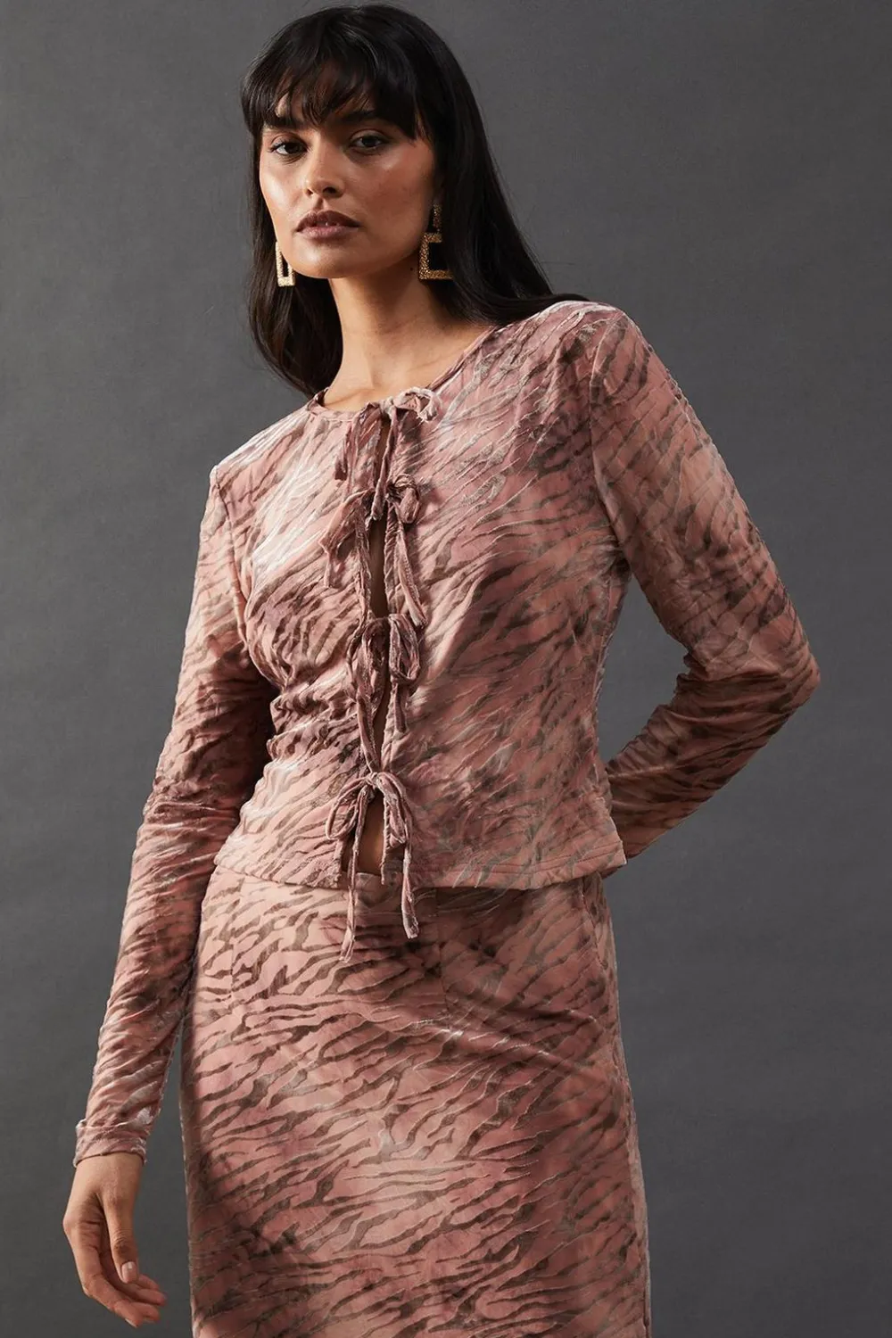 Tops^Nasty Gal Burnout Velvet Tie Front Top |