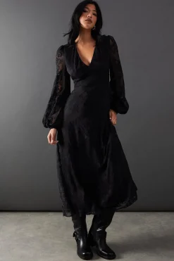 Dresses^Nasty Gal Burnout Velvet V Neck Midi Tea Dress |