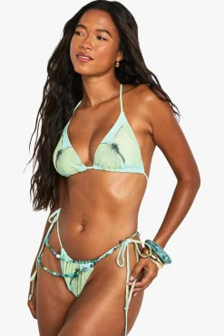 Bikinis|Swimwear^Nasty Gal Butterfly Print Triangle Bikini Top & Tanga Tie Side Bikini Bottoms Set |