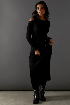 Dresses^Nasty Gal Button Detail Cold Shoulder Ribbed Midaxi Dress |