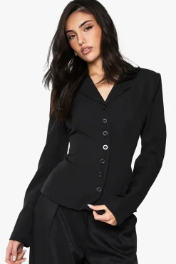 Blazers|Blazers^Nasty Gal Button Detail Fitted Cinched Blazer |