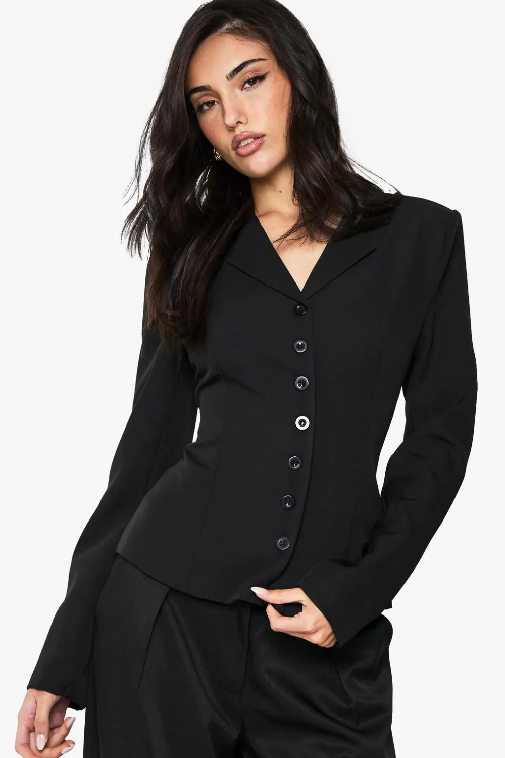 Blazers|Blazers^Nasty Gal Button Detail Fitted Cinched Blazer |