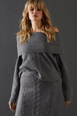 Sweaters|Knitwear^Nasty Gal Cable Front Slouchy Bardot Jumper |