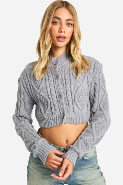 Knitwear^Nasty Gal Cable Knit Cropped Cardigan |