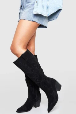 Real & Faux Suede|Cowgirl^Nasty Gal Casual Faux Suede Knee High Western Cowboy Boots |