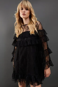 Dresses^Nasty Gal Chantilly Lace Tier Mini Smock Dress |