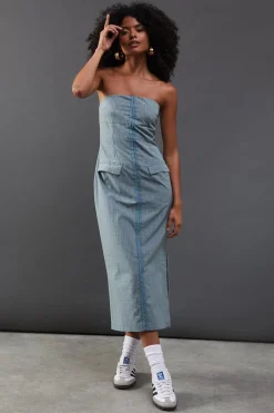 Dresses^Nasty Gal Check Hook & Eye Fitted Bandeau Midi Dress |