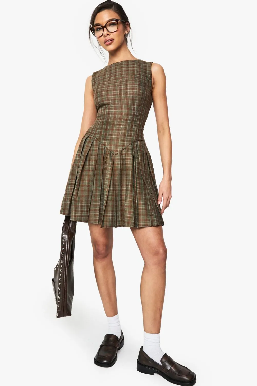 Dresses^Nasty Gal Check Pleated Tailored Dress |