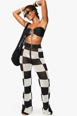 Crochet|Pants^Nasty Gal Checkerboard Crochet Wide Leg Beach Trouser |