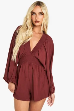Rompers|Rompers^Nasty Gal Cheescloth Plunge Long Sleeve Playsuit |