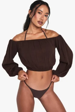 Tops^Nasty Gal Cheesecloth Bardot Beach Top |