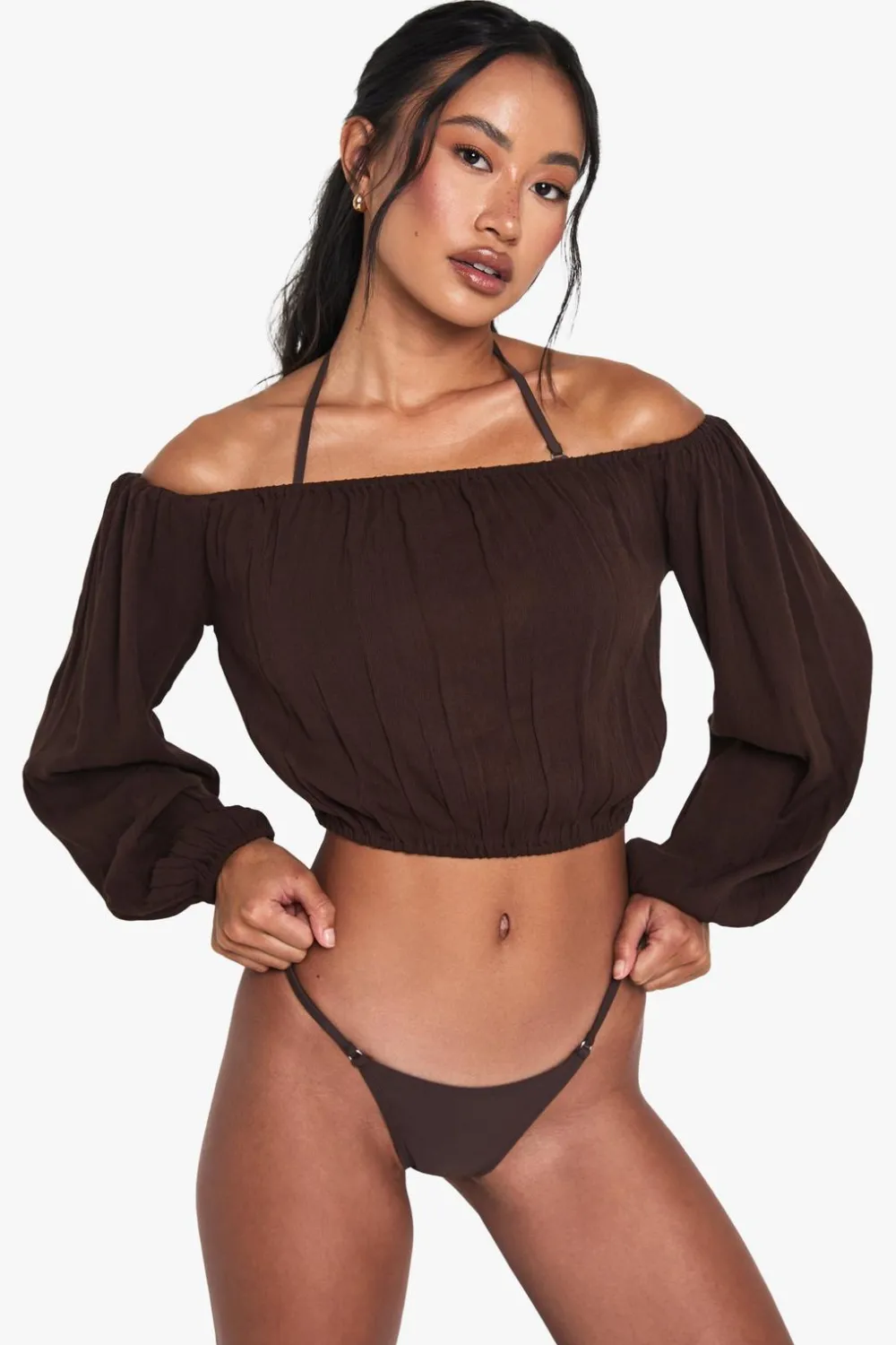Tops^Nasty Gal Cheesecloth Bardot Beach Top |
