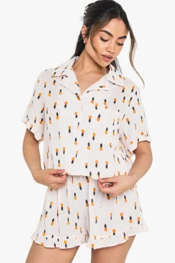 Sleepwear^Nasty Gal Cheesecloth Pineapple Print Boxy Short Sleeve Shirt & Shorts Pyjama Set |