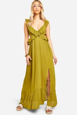 Dresses^Nasty Gal Cheesecloth Ruffle Plunge Maxi Dress |