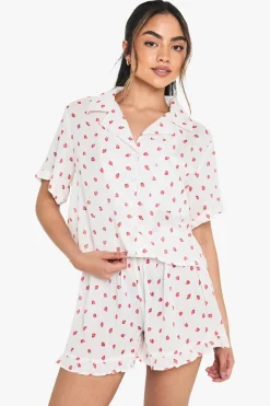 Sleepwear^Nasty Gal Cheesecloth Strawberry Print Boxy Short Sleeve Shirt & Shorts Pyjama Set |