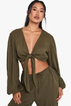 Tops^Nasty Gal Cheesecloth Tie Front Beach Top |