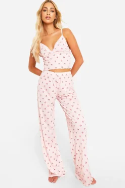 Sleepwear^Nasty Gal Cherry Print Lace Trim Cami Top & Trousers Pyjama Set |