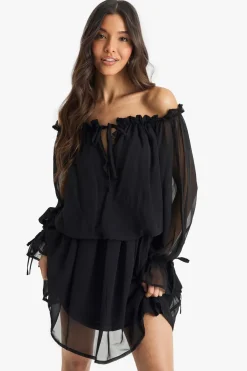 Dresses^Nasty Gal Chiffon Bardot Dropped Waist Mini Dress |