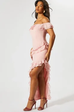 Dresses^Nasty Gal Chiffon Frill Split Leg Maxi Dress |