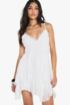 Slip Dresses|Dresses^Nasty Gal Chiffon Lace Trim Ruffle Mini Dress |