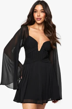 Dresses^Nasty Gal Chiffon Pleated Long Sleeve Mini Dress |