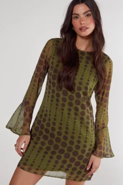 Festival Outfits|Festival Outfits^Nasty Gal Chiffon Polka Dot Fluted Sleeve Tunic Mini Dress |