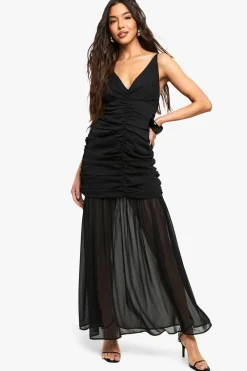 Dresses^Nasty Gal Chiffon Ruched Plunge Maxi Dress |