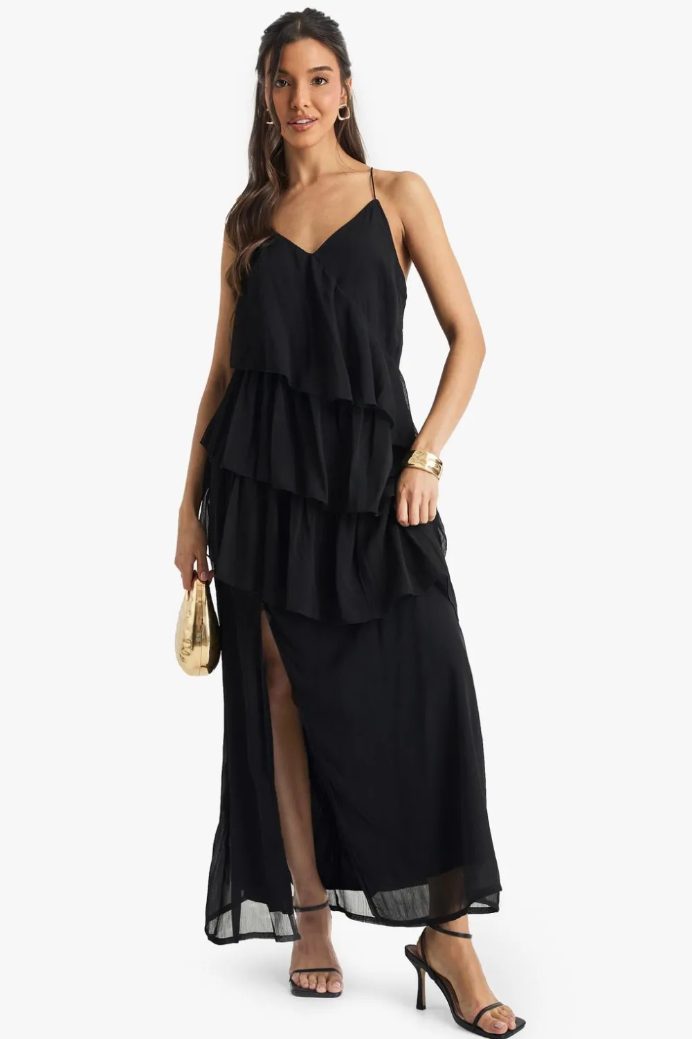 Dresses^Nasty Gal Chiffon Ruffle Cross Back Midaxi Dress |