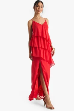 Dresses^Nasty Gal Chiffon Ruffle Cross Back Midaxi Dress |