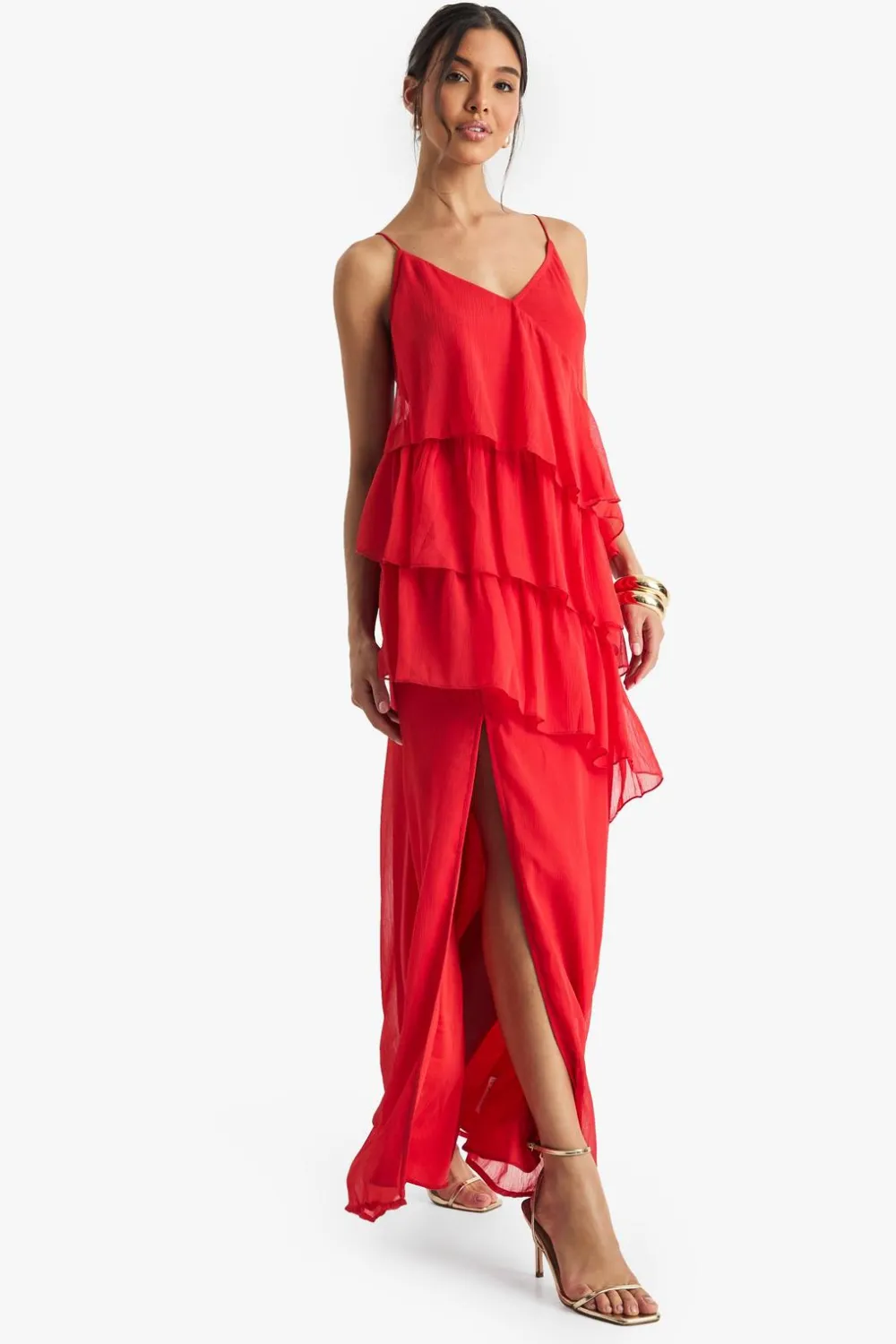 Dresses^Nasty Gal Chiffon Ruffle Cross Back Midaxi Dress |