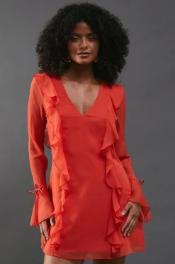 Dresses^Nasty Gal Chiffon Ruffle Detail Tie Sleeve Mini Dress |