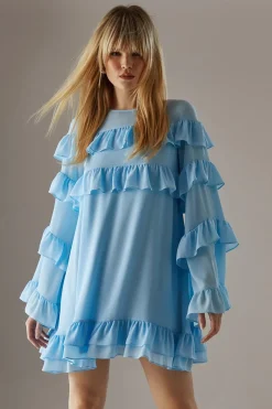Dresses^Nasty Gal Chiffon Ruffle Flared Sleeve Mini Smock Dress |