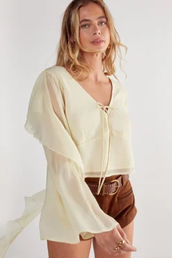 Crop Tops|Crop Tops^Nasty Gal Chiffon Ruffle Sleeve Tie Front Top |