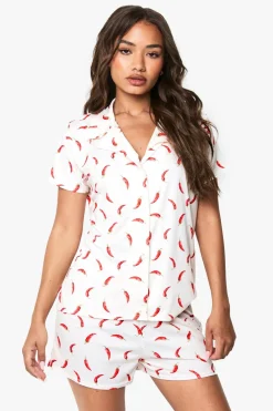 Sleepwear^Nasty Gal Chilli Print Short Sleeve Shirt & Shorts Pyjama Set |
