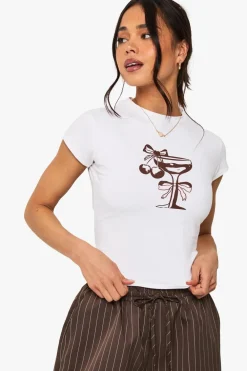 T-shirts|T-shirts^Nasty Gal Cocktail Bow Fitted Baby Tee |