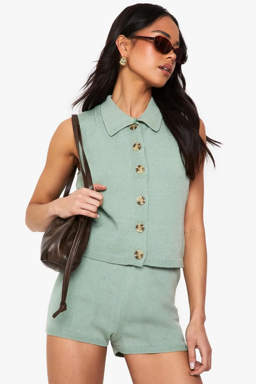 Two Piece Sets|Two Piece Sets^Nasty Gal Collared Knitted Waistcoat and Knitted Short Set |
