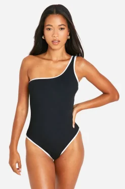 Swimsuits|Swimwear^Nasty Gal Contrast Binding Ribbed One Shoulder Swimsuit |