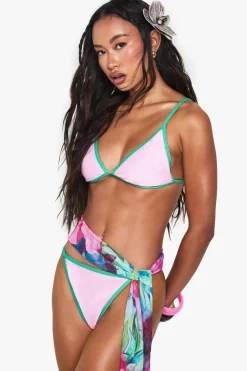 Bikinis|Swimwear^Nasty Gal Contrast Binding Triangle Bikini Top & Tanga Bikini Bottoms Set |