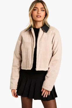 Jackets^Nasty Gal Contrast Collar Washed Look Barn Jacket |