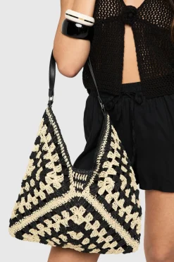 Bags|Crochet^Nasty Gal Contrast Crochet Beach Bag |
