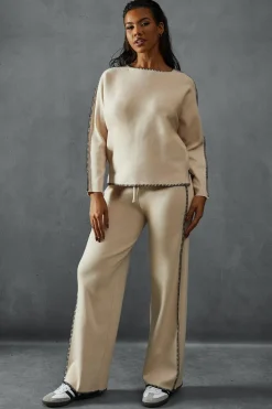 Pants^Nasty Gal Contrast Seam Detail Slash Neck Jumper & Trouser Set |