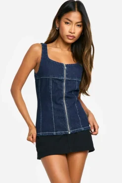 Denim Tops|Denim^Nasty Gal Contrast Stitch Seam Detail Raw Indigo Denim Corset Top |