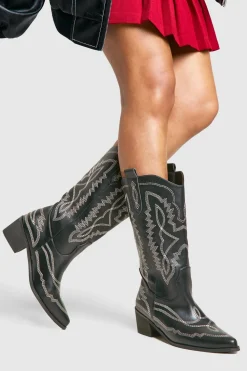 Cowgirl^Nasty Gal Contrast Stitching Western Cowboy Boots |