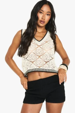 Crochet|Tops^Nasty Gal Contrast Trim Crochet Top |