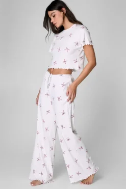 Sleepwear^Nasty Gal Cotton Bow Rib Lettuce Edge Pajama Pants |