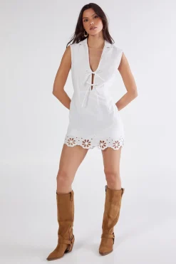 Festival Outfits|Festival Outfits^Nasty Gal Cotton Collared Tie Front Floral Cutwork Mini Dress |