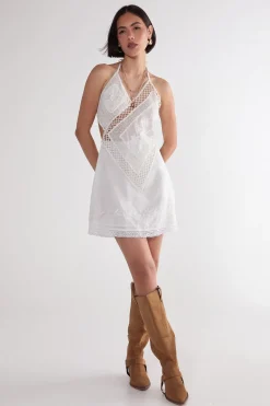 Crochet|Festival Outfits^Nasty Gal Cotton Embroidered Crochet Mix Layered Mini Dress |