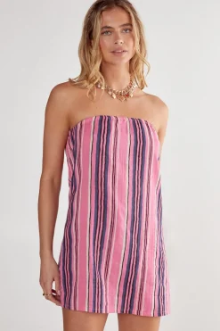 Stripes|Mini Dresses^Nasty Gal Cotton Gauze Stripe Bandeau Mini Dress |